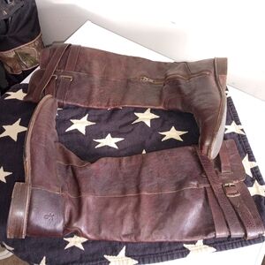 Vintage Y2K Frye Leather Knee High Boots Distressed Zip Up Tall 10